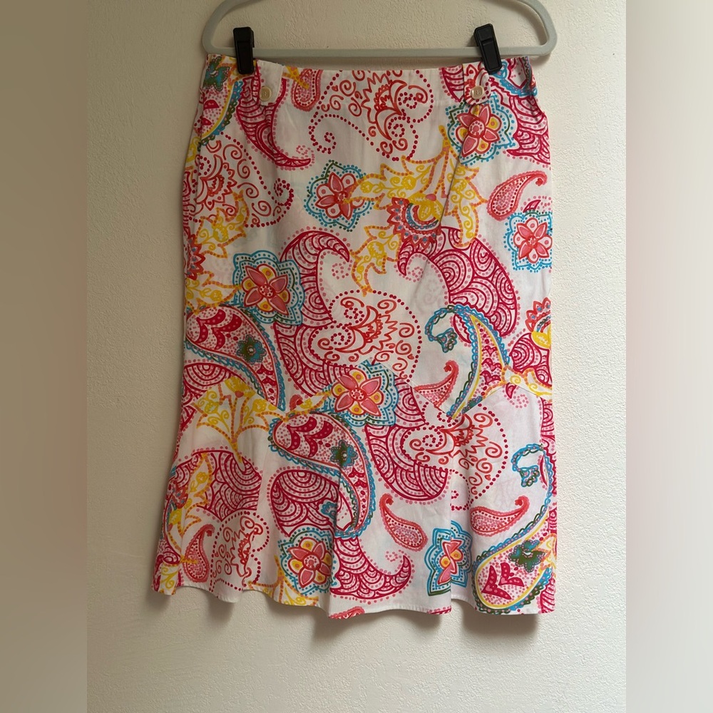 MaxMara Red and Yellow Paisley A-Line Skirt